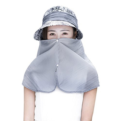 Mujer Sombrero de sol gorra en plein air plegable Capeline de verano con protección del cuello contra UPF 50 + sombrero de pesca gorro anti mosquitos 