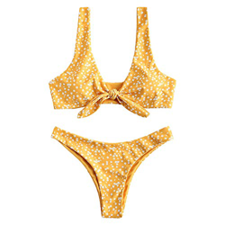 ZAFUL - Conjunto de bikini para mujer, diseño de flores, cintura baja, nudo delantero, dos piezas amarillo S precio