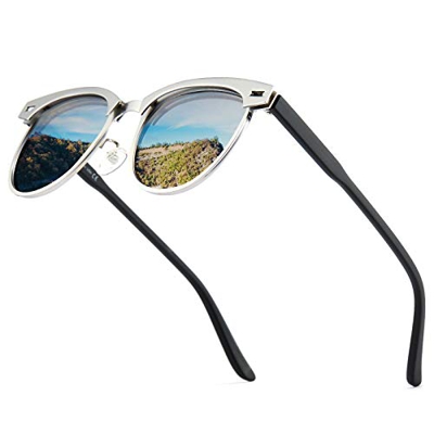 Cyxus Gafas de Sol Medio Marco, Gafas de Sol Polarizadas para Hombre y Mujer UV400 Protection - Stylo Clásico Retro