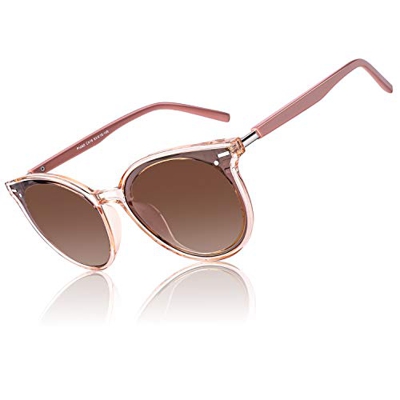 CGID Diseñador GID gafas de sol polarizadas redondas extragrandes para mujer Retro Gafas 100% UV400 Con Sombra Marco Rosa transparente Lente Marrón M6