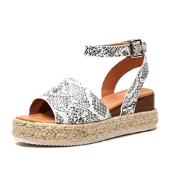 Sandalias Mujer Plataformas Verano Cuña Piel 5 CM Tacon Punta Abierta Plana Tobillo Zapato De Playa Moda Fiesta Serpiente 35 en oferta