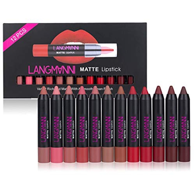 FAMKIT 12 Lápices Labiales de Color Mate Antiadherente Copa de Color de Larga Duración Cosméticos Lápiz Labial