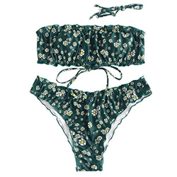 ZAFUL Conjunto de bikini de dos piezas con estampado de margaritas sin tirantes y lechuga de girasol para mujer características