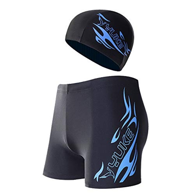 Lazz1on Bañadores de Natación Hombre Traje de Baño Pantalon Corto de Playa Surf Piscina Boxeadores Calzoncillos de Secado rápido con Gorro de Baño (Az