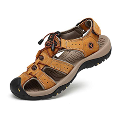 Hombre Sandalias de Verano Playa para Punta Cerrado Gancho y Bucle Al Aire Libre Excursionismo Cuero Zapatos Velcro 38-48 precio