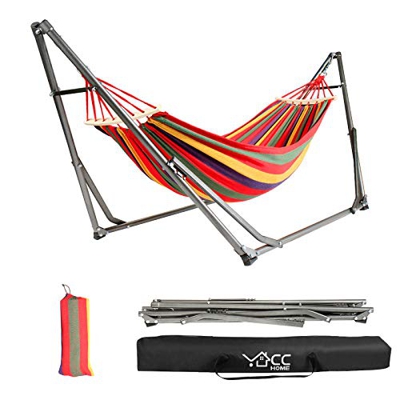 CCLIFE Hamaca con Soporte Plegable para Jardín Patio Trasero Playa Mochileros, Multicolor,255cm,Carga MAX 100kg, Color:DHGMT001A0000col
