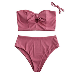 ZAFUL Conjunto de bikini de dos piezas con estampado de margaritas y cordones, para mujer Rosa. L características