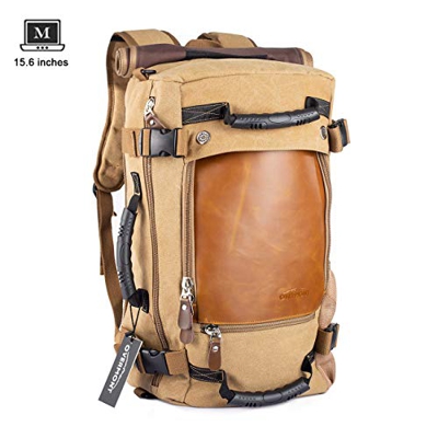 Overmont 40L Multifuncional portátil Vintage Mochila Bolsa Macuto de Lona Cuero para excursión Camping Senderismo Acampada Viaje activiadad al Aire Li