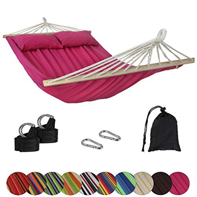 BB Sport Hamaca con Barra CIBAO Incluye 2 Cojines Superficie 240 x 150 cm en Muchos Colores Capacidad de Carga 300 kg para 2 Personas, Color:Malva
