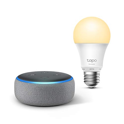Echo Dot (3.ª generación), Tela de color gris oscuro + TP-Link Tapo Bombilla Inteligente (E27), compatible con Alexa