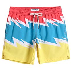 MaaMgic Bañador Hombre de Natación Estiramiento de 4 vías Secado Rápido Interior de Malla Traje de Baño Deportivos 4-Way Stretch, Rojo Amarillo Azul R características