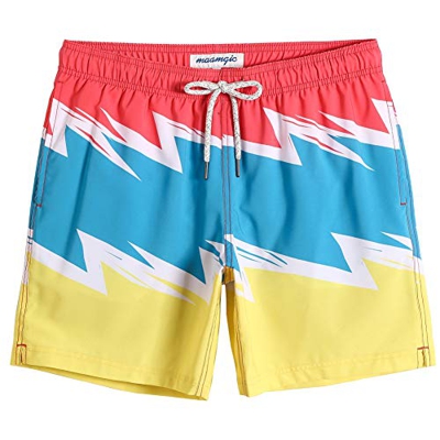 MaaMgic Bañador Hombre de Natación Estiramiento de 4 vías Secado Rápido Interior de Malla Traje de Baño Deportivos 4-Way Stretch, Rojo Amarillo Azul R