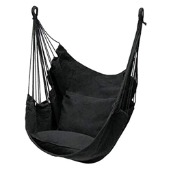 Mokia - Hamaca colgante de lona para colgar con cojín, asiento colgante portátil para patio, playa, camping, patio, No nulo, negro, Tamaño libre características