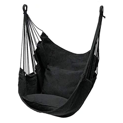 Mokia - Hamaca colgante de lona para colgar con cojín, asiento colgante portátil para patio, playa, camping, patio, No nulo, negro, Tamaño libre