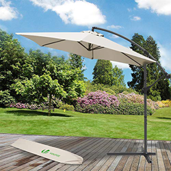 VOUNOT Sombrilla Voladiza Parasol Excentrico Colgante con Manivela para Terraza Jardín Playa Patio Exterior, Protección Solar UV, Redondo, 3m, Beige precio