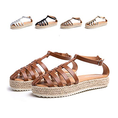 Sandalias Mujer Verano Espadrilles Playa Zapatillas Cómodos Plataforma 5,5cm Casuales Peep Toe Zapatos Cuero Imitación Loafers Caminar Negro Blanco Ma