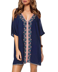 L-Peach Pareo Borado de Algodón para Mujer Túnica de Playa Beach Bikini Cover Ups características