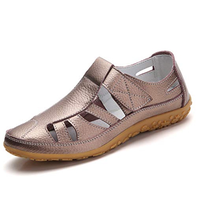 Z.SUO Sandalias Mujer de Cuero Planas Cómodos Casual Mocasines Loafers Moda Zapatos Plano Verano Sandalias y Chanclas(40 EU,El champagne)