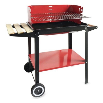 Barbecue charbon de bois à roulettes Algon Noir Rouge (58 X 38 x 72 cm)