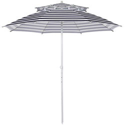 Outsunny Sombrilla de Playa Ø220 cm de Diámetro Altura Ajustable de 3 Niveles con Pincho y Doble Techo Poste Desmontable Bolsa de Transporte Rayas Azu en oferta