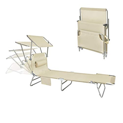 SoBuy OGS48-MI Tumbona, Tumbona de Relación con Respaldo Reclinable y Parasol, Tumbona Plegable