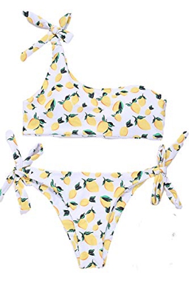 JFAN Mujer Conjuntos de Bikini Rayas con Un Hombro Traje de Baño Estampado Anudado Tiras Tanga Braga Bikini Lado Anudado Bañador Atractivo de Dos Piez