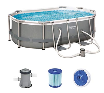 Bestway 56617 de GS19 Power Steel Pool 300 x 200 x 84 cm, Ovalado Marco de Acero de Piscina Set con Bomba de Filtro, Color Gris