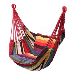 Mokia Hamaca colgante de lona con cojín, portátil, ideal para patio trasero, playa, camping, patio, decoración de tamaño libre color arcoíris características