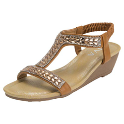 VIVASHOES Mujer Ponerse Plataforma Diamante Punta Abierta Cuña Sandalias - Tan - UK7/EU40 - KL0426 precio