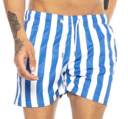 Bañador Corto con Rayas Verticales y Secado rápido para Hombre Vertical Stripes Azul-Blanco M precio