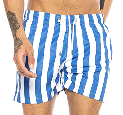 Bañador Corto con Rayas Verticales y Secado rápido para Hombre Vertical Stripes Azul-Blanco M