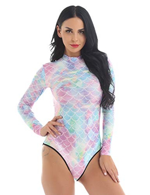 IEFIEL Traje de Baño de Una Pieza Mujer Body Manga Larga para Nadar Fiesta Club Sexy Mono con Cremallera Disfraz Sirena Bañador Natacion Protección So