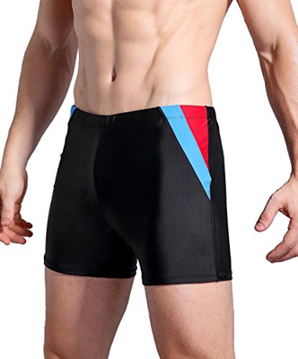 WHCREAT Bañador de Natación para Hombre Pantalones Cortos Protección UV Resistente al Cloro, Rojo/Azul L