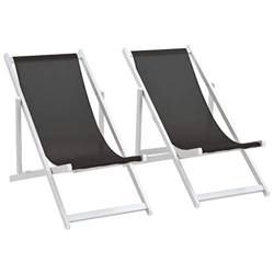 vidaXL 2X Sillas de Playa Plegables Aluminio Textilene Negro Asiento Taburete precio