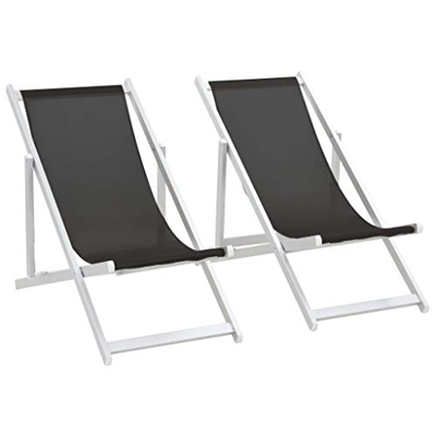 vidaXL 2X Sillas de Playa Plegables Aluminio Textilene Negro Asiento Taburete