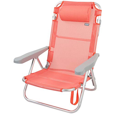 AKTIVE 62628 Silla Plegable Aluminio 5 Posiciones con cojin+asa, textileno, Aluminum, Flamingo, 60 x 47 x 83 cm