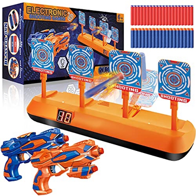 Nerf Objetivo de Tiro Electrónico, Diana Digital con 1 Pistola, 60 Dardos Espuma, Rebote Automático, Efecto de Sonido, Juego de Disparos Juguete para 