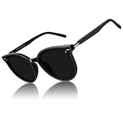 CGID Gafas de Sol Mujer Polarizadas de Gran Tamaño,2021 Tonos de Moda para Mujer,Gafas de Sol Redondas Retro Vintage Gris Oscuro