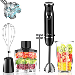 Batidora de Mano 1000W 5 en 1, Makoloce Minipimer 10 Velocidades Mixer Cocina Batidora Brazo Eléctrica Turmix con Vaso Medidor 600ml, Picadora 500ml,  características