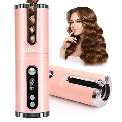 Rizador de Pelo Automático Inalámbrico, TURATA Rizador Portátil, 3 Temperaturas Ajustables, Pantalla LCD y Temporizador, Rizador de Cabello con Cerámi