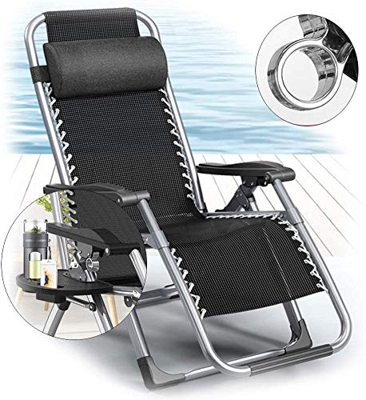 ZZX Silla Plegable Sillón Tumbona de Gravedad Cero con algodón extraíble colchón Perla,Transpirable,Respaldo Ajustable,Playa,terraza Exterior