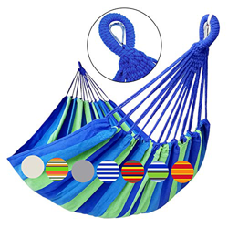 GOCAN Hamaca Doble brasileña 2 Personas Hamaca Extra Grande de Lona de algodón para Patio Porche Jardín Patio Área de Estar Exterior e Interior (Azul) características