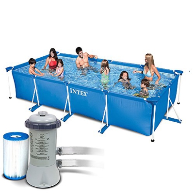 4 in1 Piscina rectangular frame 450 x 220 x 84 cm con bomba de filtro 3407 litros/hora y filtro de repuesto 7 pieza Intex 28273