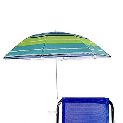 Sombrilla para Silla Playa, Jardín, Piscina,Terraza o Patio, Protección solar UPF50+, Ø100cm (Raya Azul y Verde)