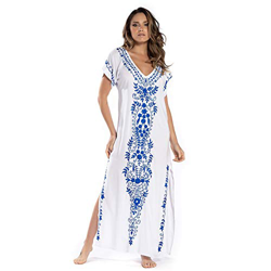 Lazz1on Kaftan Vestido Largo de Playa Mujer Largo Túnica Pareo Bikini Cover Up Boho Traje de Baño Blusa (Blanco) en oferta