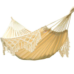 Hamaca de Jardin,Aire Libre de Viaje Doble Hamaca Portátil,Ultraligera Beige Algodón Silla Colgante de Borlas,para Terrazas,Césped, Playas,Acampada,30 precio