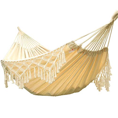Hamaca de Jardin,Aire Libre de Viaje Doble Hamaca Portátil,Ultraligera Beige Algodón Silla Colgante de Borlas,para Terrazas,Césped, Playas,Acampada,30