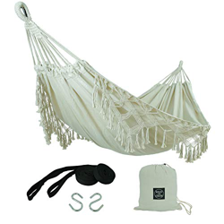 BALU AND CREW Hamaca prémium de 240 x 150 cm, con macramé trenzado a mano, color beige, incluye correa de fijación para interiores y exteriores, sopor precio