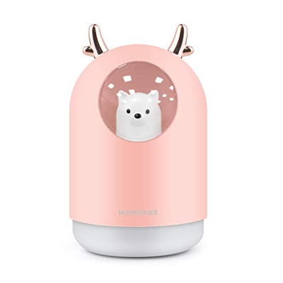 HAPPI Mini Humidificador, Funcionamiento ultrasónico silencioso con colores LED Luces, USB Humidificadores Apagado automático y función de luz Nocturn