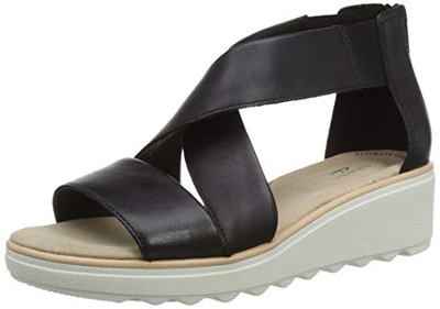 Clarks Jillian Rise, Sandalia con Pulsera Mujer, Negro (Black Leather Black Leather), 39.5 EU